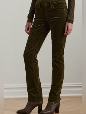Lauren Ralph Lauren Olive Green Corduroy Mid-Rise Straight Leg Pants Size 0